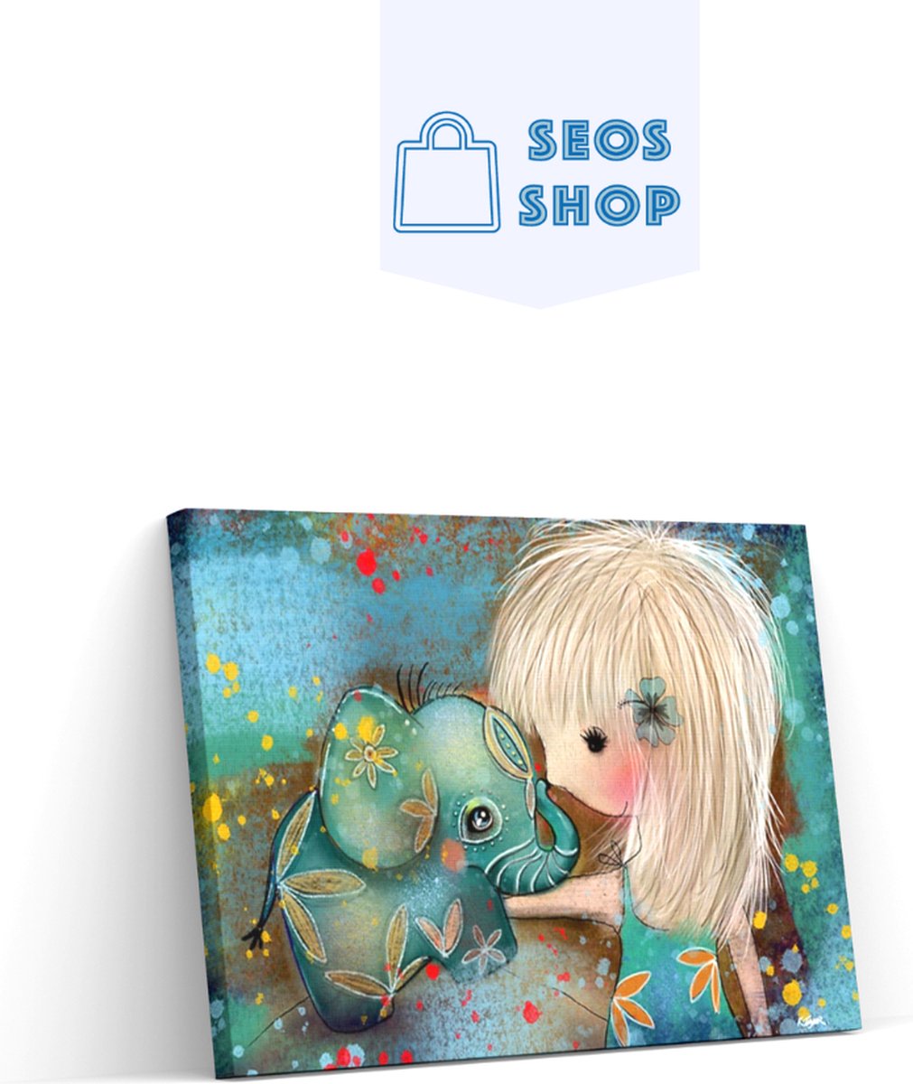 Diamond Painting Pakket Olifant met meisje - Volledig - Diamond Paintings - 40x30cm - Vierkant - SEOS Shop ®