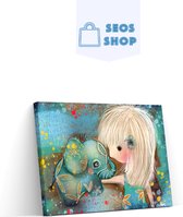 SEOS Shop ® Diamond Painting Volwassenen - Diamond Painting Kinderen - Diamond Painting Pakket Volledig - Olifant met meisje - 40x30cm