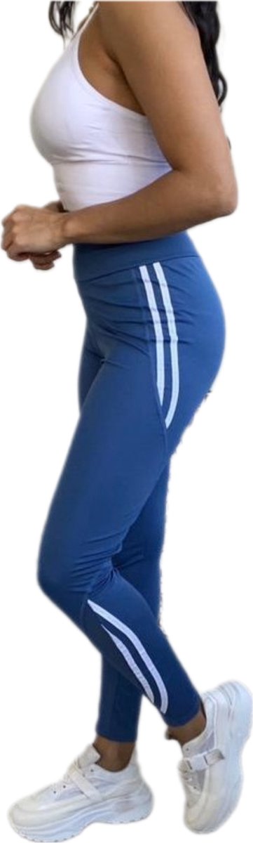 Sportlegging - Dames - Highwaist - Maat S/M - Yoga legging - Blauw - doorzichtig stukje benen.