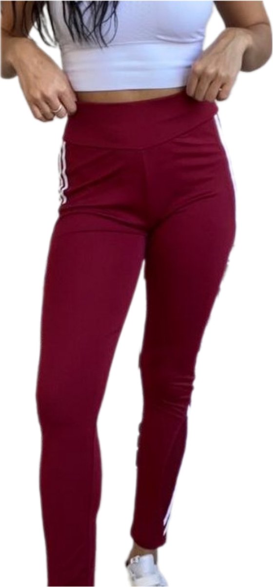 Sportlegging - Dames - Highwaist - Maat S/M - Yoga legging - Bordeaux Rood - doorzichtig stukje benen.