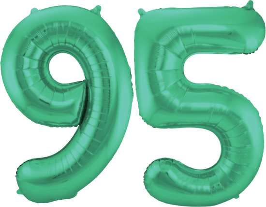 Folat Folie ballonnen - 95 jaar cijfer - glimmend groen - 86 cm - leeftijd feestartikelen