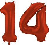 Folat Folie ballonnen - 14 jaar cijfer - rood - 86 cm - leeftijd feestartikelen