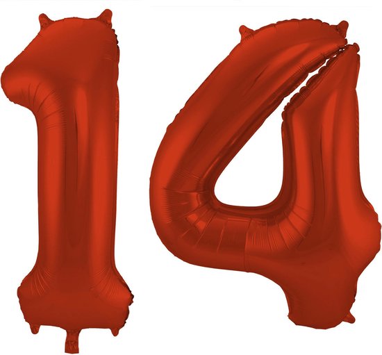 Folat Folie ballonnen - 14 jaar cijfer - rood - 86 cm - leeftijd feestartikelen