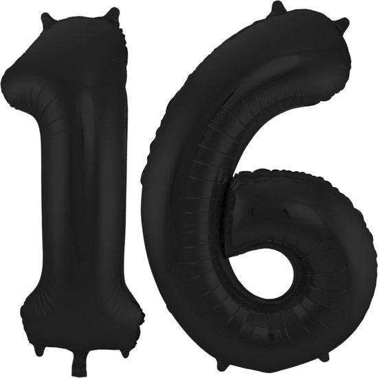 Folat Folie ballonnen - 16 jaar cijfer - zwart - 86 cm - leeftijd feestartikelen