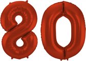 Folat Folie ballonnen - 80 jaar cijfer - rood - 86 cm - leeftijd feestartikelen