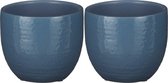 Mica Decorations - plantenpot/bloempot - 2x - blauw glans flakes relief- D14/H12 cm