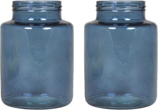 Floran - bloemenvazen - 2x stuks - blauw/transparant glas - H25 x D17 cm