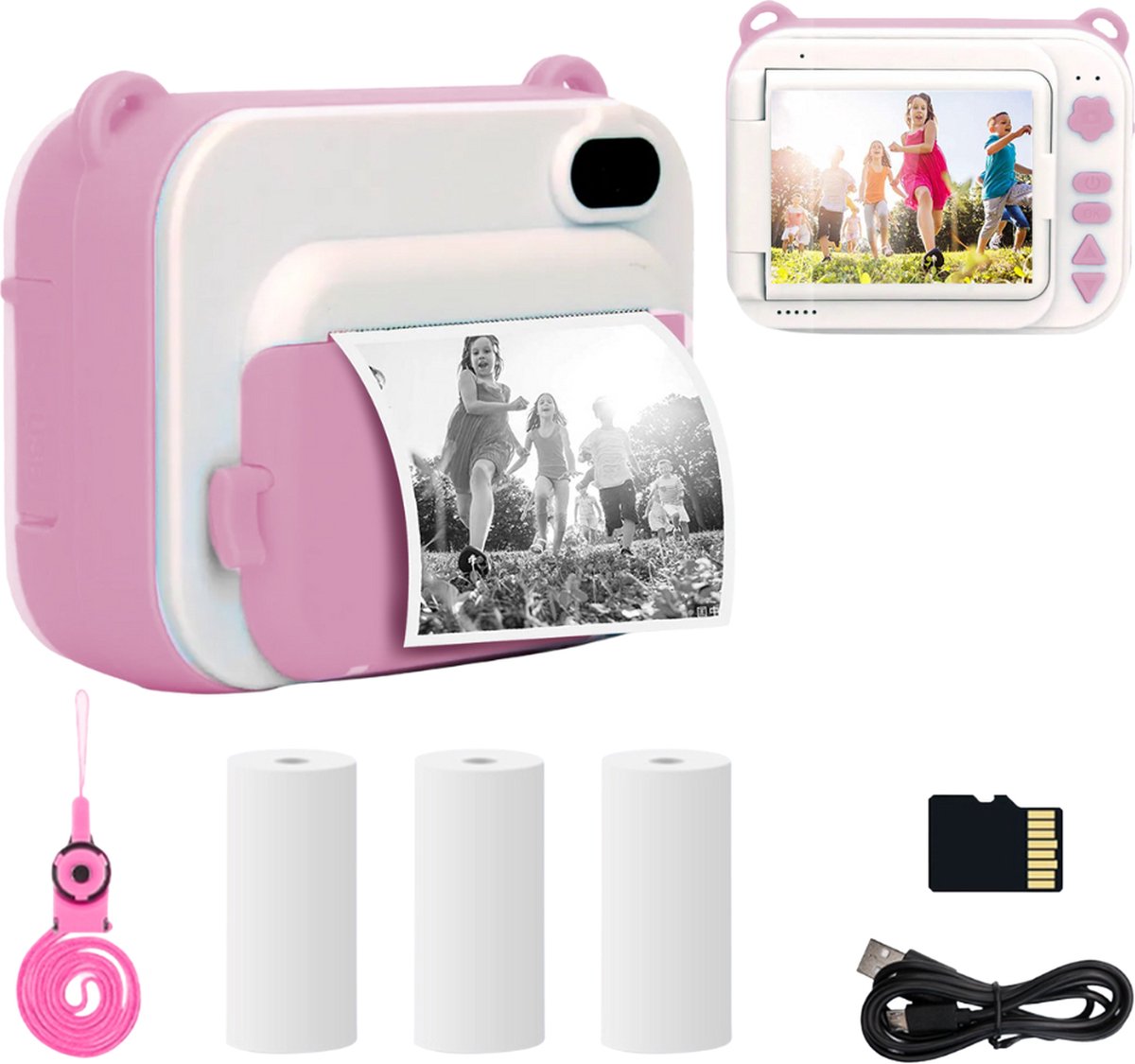Currero Polaroid Camera - Camera Met Printer - Digitale Foto Camera - Oplaadbaar - Roze