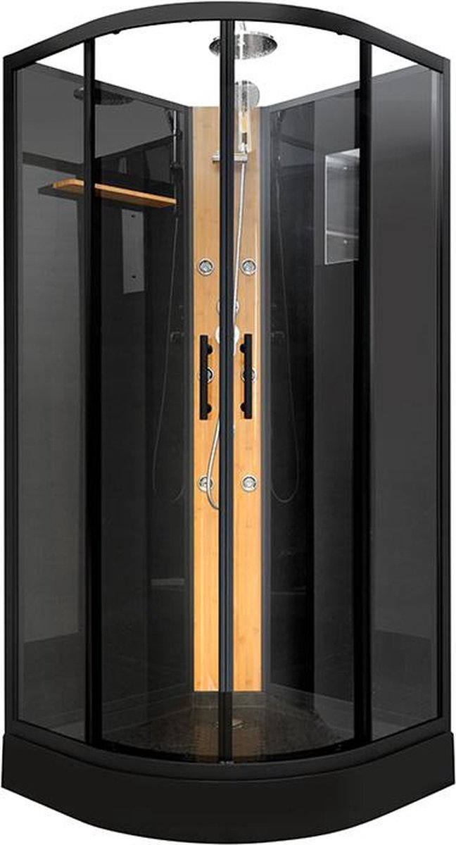 Cabine de douche KYOU Zwart Douche pluie tropicale avec panneau en bambou
