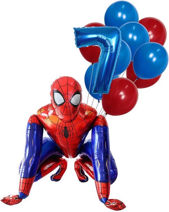 Spiderman Ballonnen Pakket - Feestversiering Thema Spiderman - Kinderfeestje - Verjaardagsfeest Spiderman - Spiderman Feestpakket - 10 stuks - Leeftijdballon 7 jaar - Spiderman Verjaardag Versiering - Spiderman Ballonnen - Marvel Ballon - Themafeest