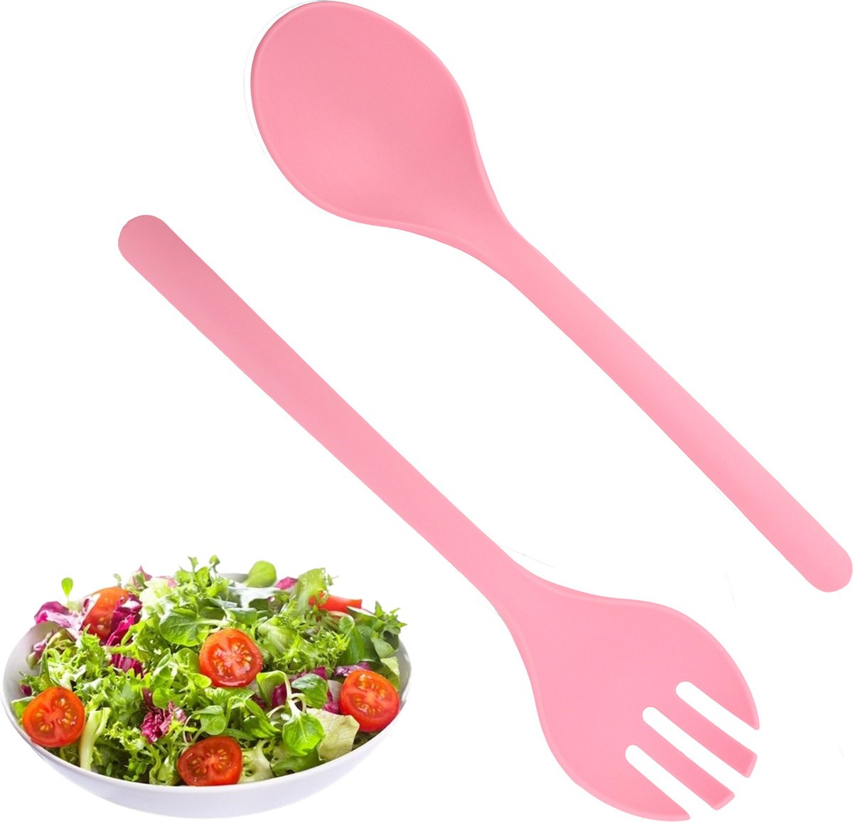 Saladebestek Set - 2 Delig - Slabestek - 26,5 cm - Roze