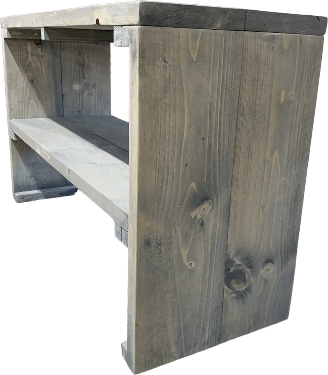 Decoratief bankje/ bijzettafel van steigerhout - 100 cm lang - Grey Wash - tuinbankje - zitbankje - tafel