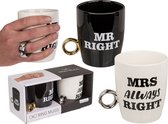Mr Right & Mrs Always Right avec anneau-poignée - Mug en Ceramic - environ 10 x 9 cm - Coffret cadeau