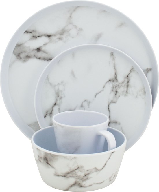 Eurotrail Serviesset Marble Marmerlook 16 delig Melamine — afbeelding 4