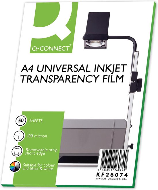 Foto: Q connect overhead transparanten voor inkjetprinter ft a4 pak van 50 vel