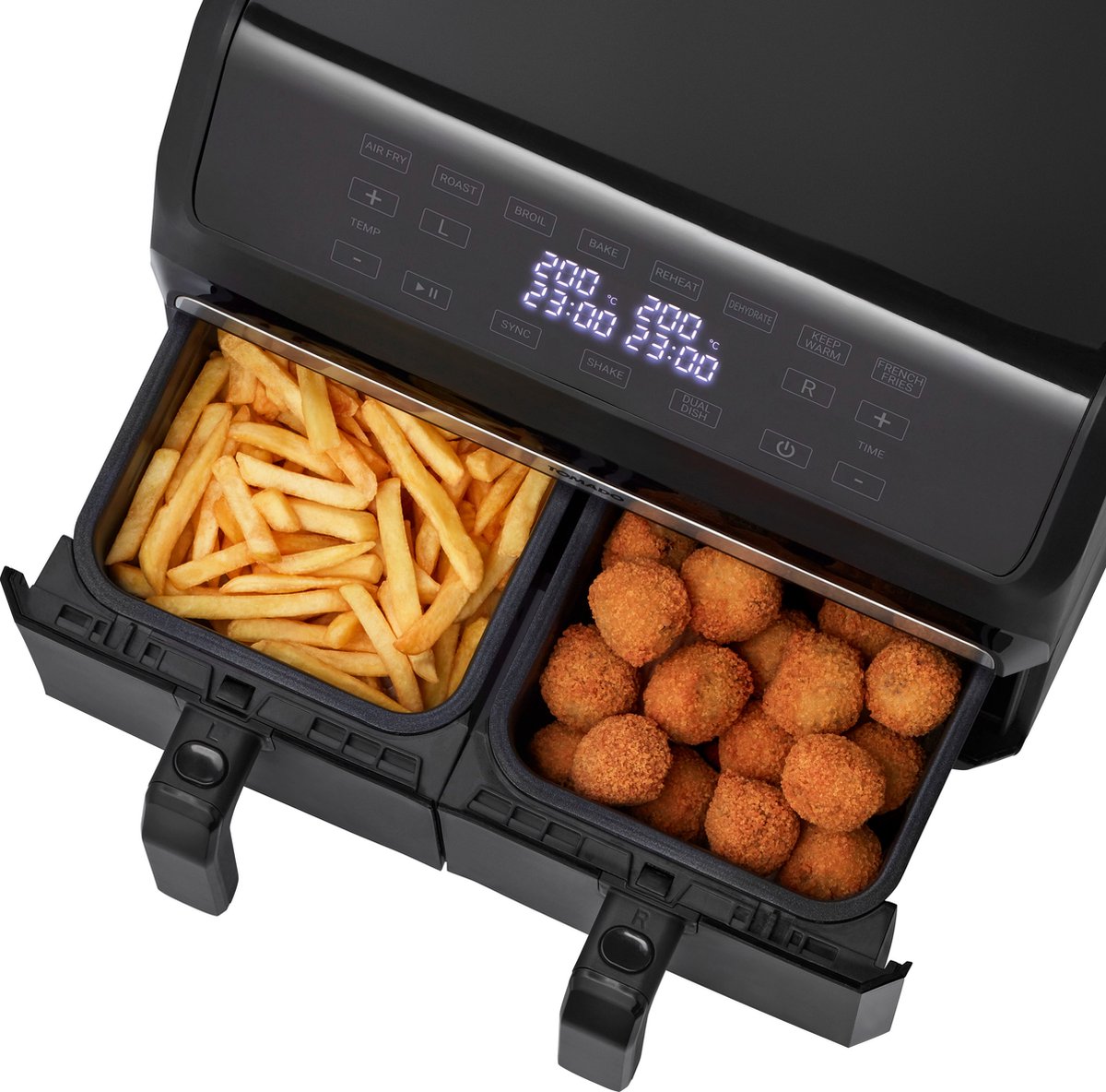 Afbeelding 2 van Tomado TAF8001B - Dubbele airfryer - 2 x 4 liter inhoud - 1700 watt - Tiptoetsbediening - 8 automatische programma's - Zwart