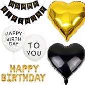 Grote goud zwart witte verjaardag decoratie set - verjaardag - ballon - folie ballon - happy birthday - decoratie