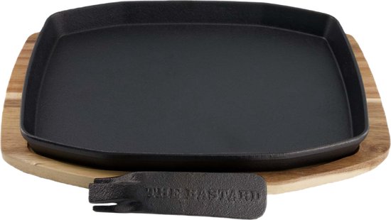 The Bastard Sizzling Plate & Holder (24x32cm) - skillet met serveerplank