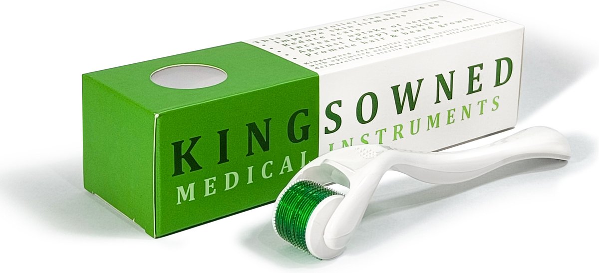 Kingsowned Derma Roller 1.5 mm, 540 Naalden - Steriel Verpakt - Hoge kwaliteit Chirurgisch staal - Bewezen effectief tegen rimpels, acne littekens, en cellulitis & Stimulatie van haargroei op de hoofdhuid, baardgroei