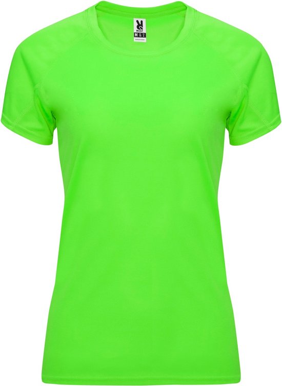 Fluorescent Groen dames sportshirt korte mouwen Bahrain merk Roly maat S
