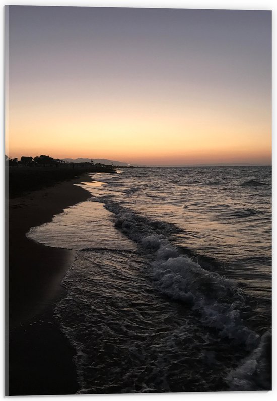 Acrylglas - Golvende Zee met Zonsondergang - 40x60 cm Foto op Acrylglas (Wanddecoratie op Acrylaat)