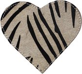 Set 6 stuks - Onderzetter Koehuid Hart Zebra 14 cm