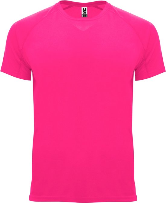 Fluorescent Donkerroze unisex sportshirt korte mouwen Bahrain merk Roly maat XL