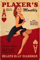 Wandbord Pin Up - Player's Monthly Hearts Beats Diamonds Poker Face - leuk voor de man cave