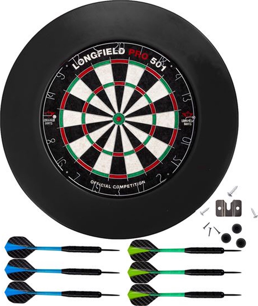 Dartboard Pro501 inclusief PU surround zwart en 2 sets darts