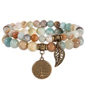 Bixorp Gems Bracelet Amazonite Double Repos avec Arbre de Vie et Plume - Bracelets de perles Perlé Pierres Précieuses avec Pendentif - Chakra - Cadeau pour la Saint Valentin