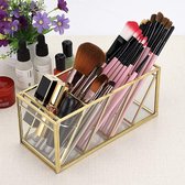Sumnacon Bureau-organizer/make-upkwastenhouder van metaal, vintage, goudkleurig, met 4 vakken, Glas