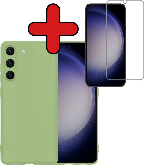 Hoesje Geschikt voor Samsung S23 Plus Hoesje Siliconen Case Hoes Met Screenprotector - Hoes Geschikt voor Samsung Galaxy S23 Plus Hoes Cover Case - Groen