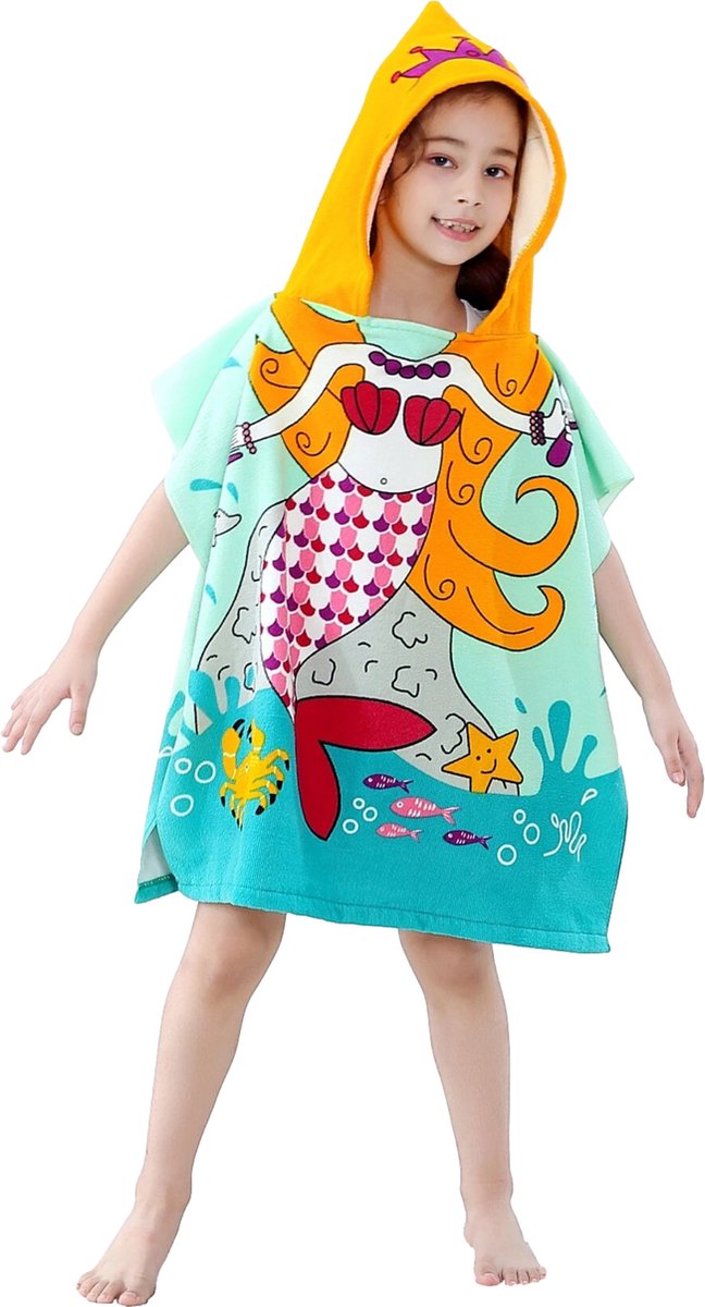 JAXY Badcape Baby - Badcape - Baby Badjas - Omslagdoek - Omslagdoek - Baby Handdoek Met Capuchon - Strandhanddoek - Badponcho - Poncho Handdoek - Microfiber - 60x90cm - Zeemeermin Oranje