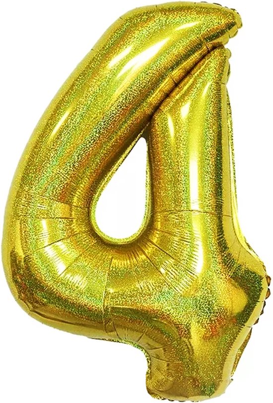 Folie Ballon Cijfer 4 Jaar Goud Glitter Verjaardag Versiering Helium Ballonnen Feest Versiering Met Rietje - 86Cm