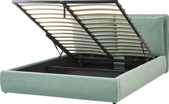 BAJONNA - Bed met opbergruimte - Groen - 160 x 200 cm - Fluweel