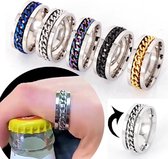 Narvie - Fles Opener Anxiety Ring - Set van 2 - Stress Ring - Fidget Ring - Spinner Ring - Fidget Toys - Ring - Ringen - Bier Opener - Titanium - Dames - Heren - zilver