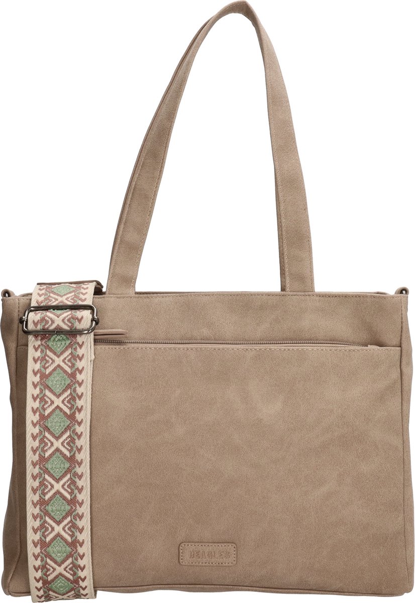 Beagles Malaga Hand & Schoudertas Shopper met Trendy Schouderband - Tote Bag - Dames Tas - Lichttaupe