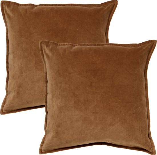 Set van 2 Sierkussens - Dutch Decor CAITH - 50x50 cm - Velvet - Tobacco Brown - bruin – unikleur – inclusief binnenkussens