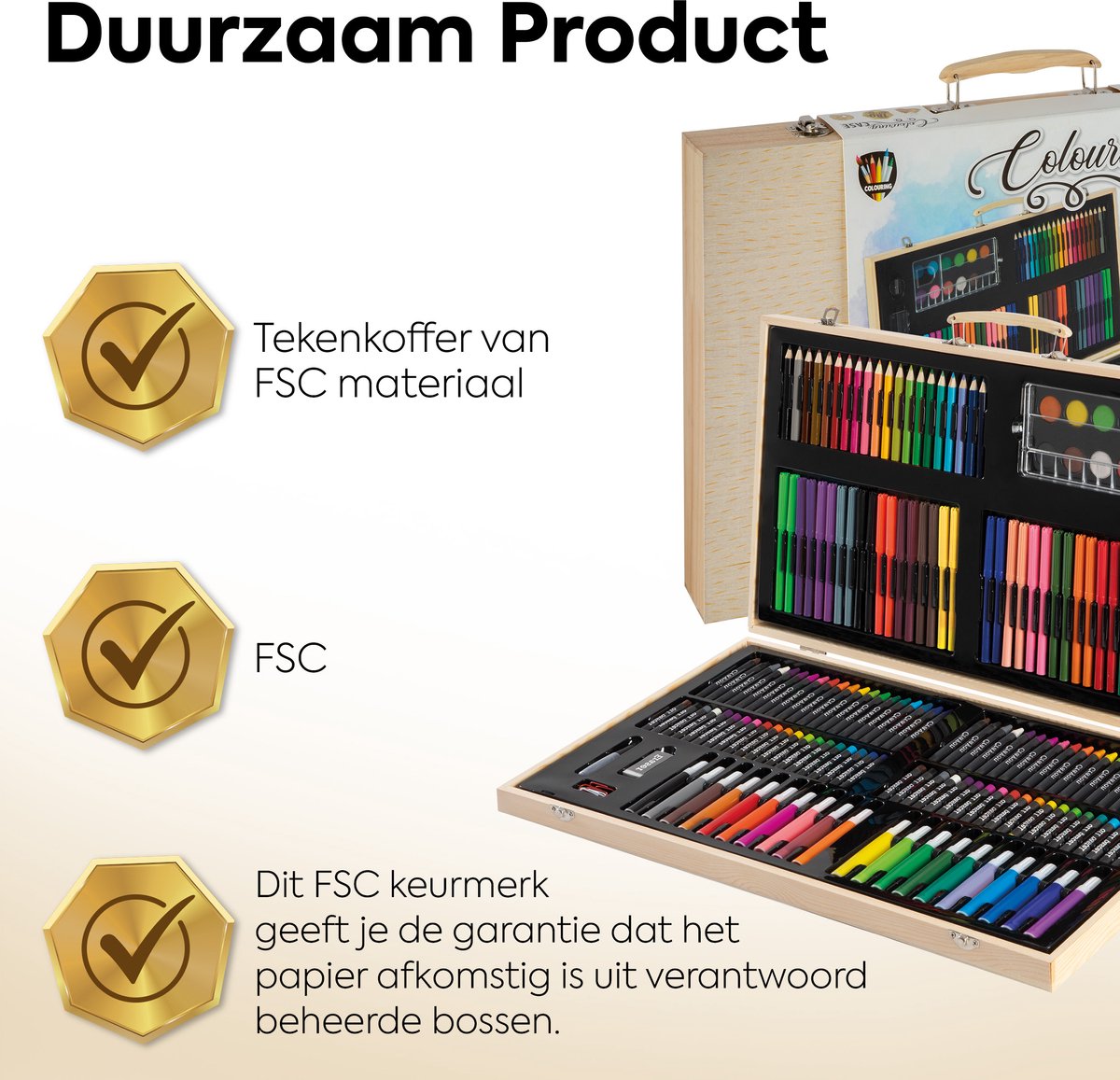 Tekendoos voor Kinderen 180pcs - Kleurkoffer - Kleuren & Tekenen - Geschikt voor Kinderen en Volwassenen - Inclusief Stiften, Kleurpotloden, Verf, en meer — afbeelding 2