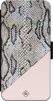 Casimoda® bookcase - iPhone 14 Pro hoesje met pasjeshouder - Snake print roze - Roze - Kunstleer