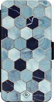 Casimoda® bookcase - Geschikt voor iPhone 13 - Hoesje met pasjeshouder - Blue Cubes - Blauw - Kunstleer