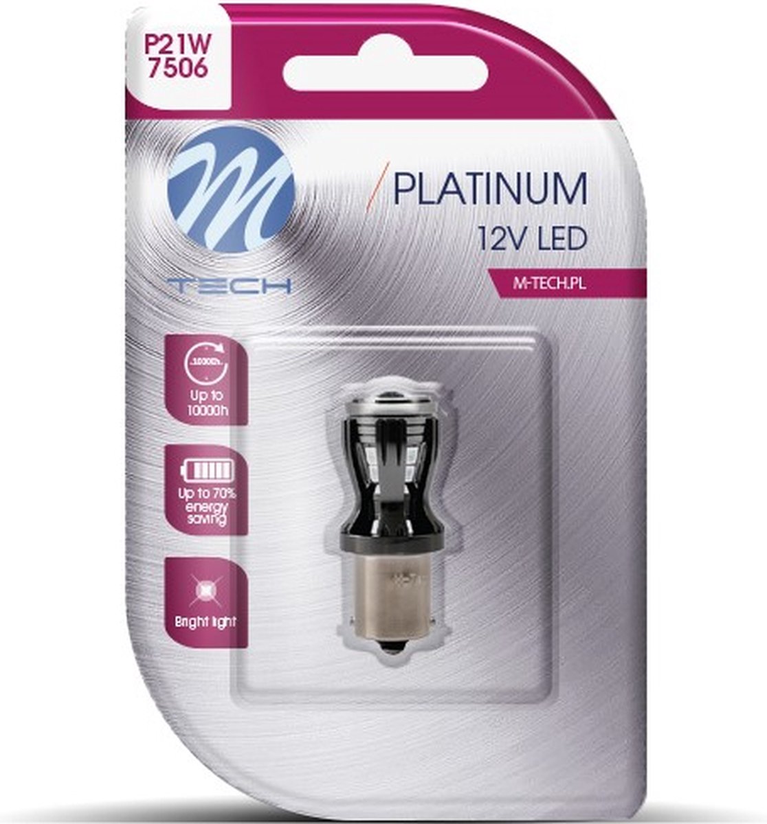 M-Tech LED P21W BA15s 12V - Platinum - Canbus - 4x Osram Led diode - Wit - Enkel