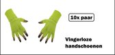 10x Paar handschoenen vingerloos neon geel- Bright - Carnaval thema feest optocht festival party