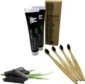 green-goose® Bamboe Houtskool Tandpasta (2 Tubes) met 4 Bamboe Tandenborstels