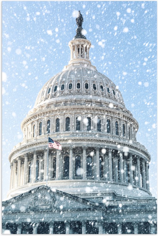 Poster Glanzend – Het Capitool van Amerika tijdens de Winter - 40x60 cm Foto op Posterpapier met Glanzende Afwerking