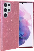 Casemania Coque pour Samsung Galaxy S22 Ultra Rose - Glitter Arrière Pailletée