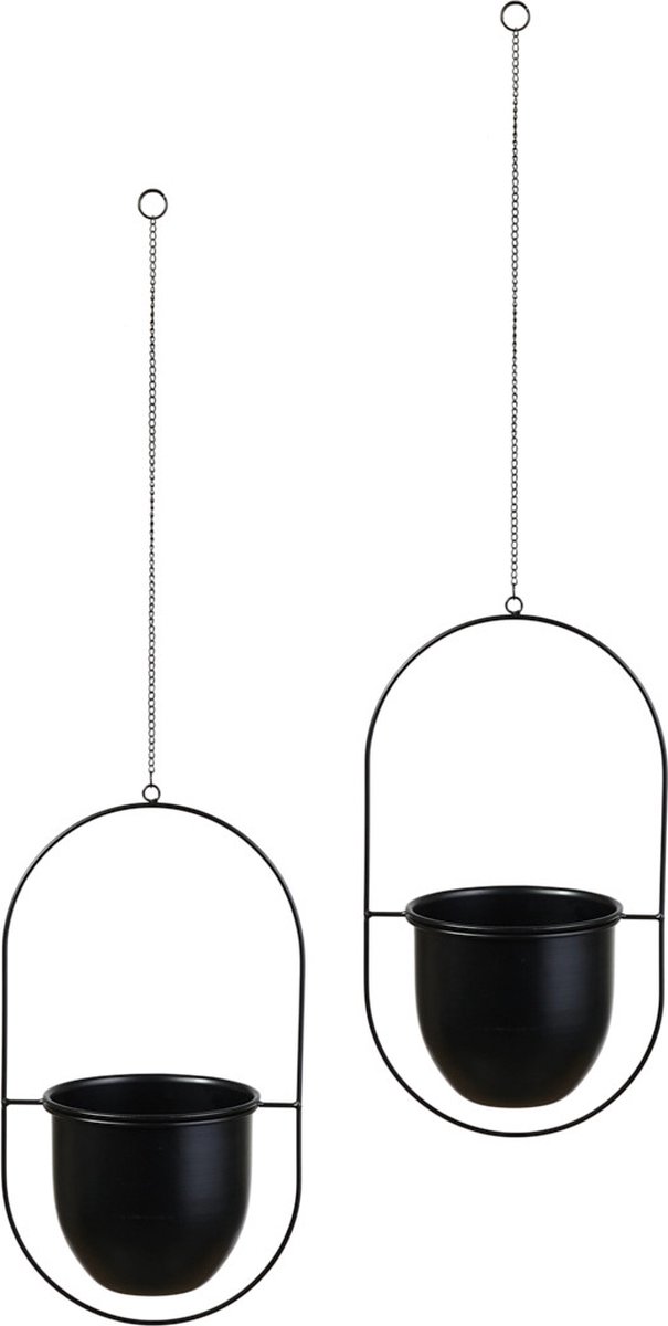 Lifa Living Moderne Plantenhangers - Set van 2 - Zwarte Plantenhouders - Metalen Hangende Bloempot - Bloemenhanger voor Binnen - 21 x 15 x 38 cm
