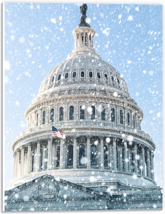 PVC Schuimplaat- Het Capitool van Amerika tijdens de Winter - 30x40 cm Foto op PVC Schuimplaat