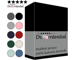 Droomtextiel Dubbel Jersey Hoeslaken Zwart Tweepersoons 140x200 cm - 100% Katoen - Hoge Hoek - Heerlijk Zacht - Strijkvrij - Rondom elastiek - Stretch - Dubbel Dikke Kwaliteit