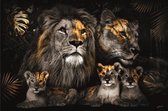160 x 110 cm - glasschilderij - leeuwenfamilie met welpjes - foto print op glas - muurdecoratie - schilderijen woonkamer